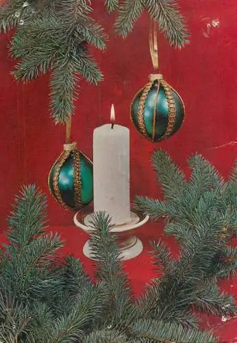 Holiday postcard Hungary Christmas tree candle globe