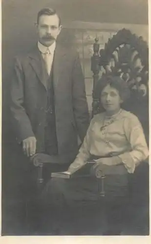 Photo postcard elegant couple moustache