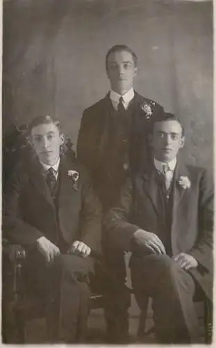 Annonymous person portrait vintage souvenir photo postcard elegant men wedding