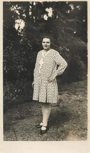 Annonymous person portrait vintage souvenir photo postcard elegant woman in nature