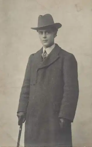 British social history souvenir photo elegant man with hat and cane