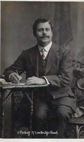 British social history souvenir photo elegant man moustache J. Perkoff Lea Bridge Road