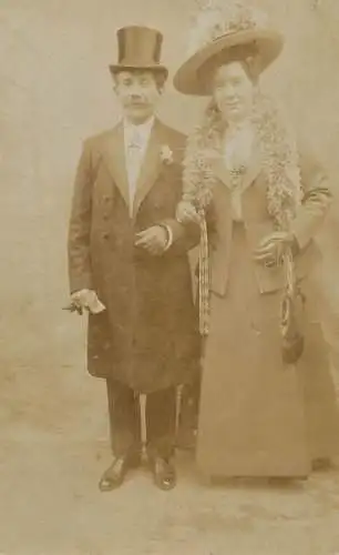British social history souvenir photo elegant couple hat tuxedo