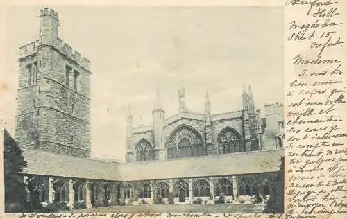 British castles postcard Oxford hall Magdalen church