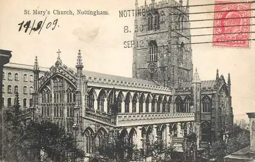 British churches & cathedrals postcard Nottingham St. Mary's church