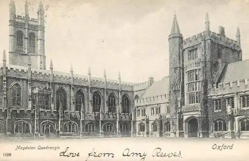 British churches & cathedrals postcard Magdalen quadrangle