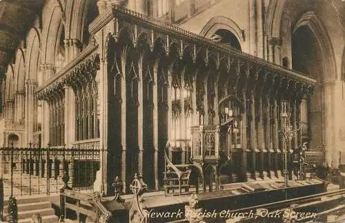 British churches & cathedrals postcard Newark parish church oak screen