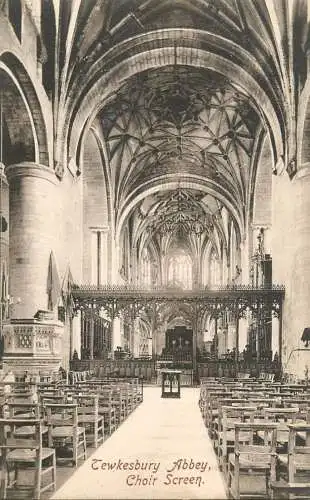 British churches & cathedrals postcard Tewkesbury abbey screen