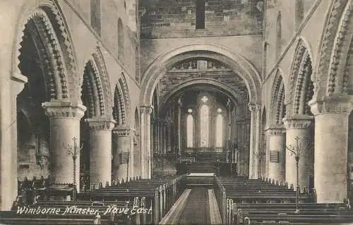 British churches & cathedrals postcard Wimborne Minster Nave East