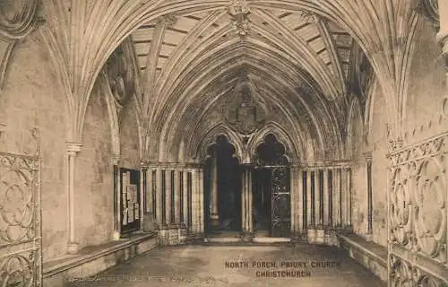British churches & cathedrals postcard Christchurch north porch