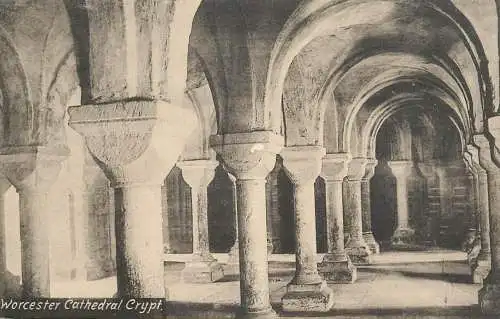 British churches & cathedrals postcard crypt Worcester cathedral