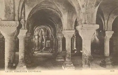 British churches & cathedrals postcard crypt Worcester cathedral