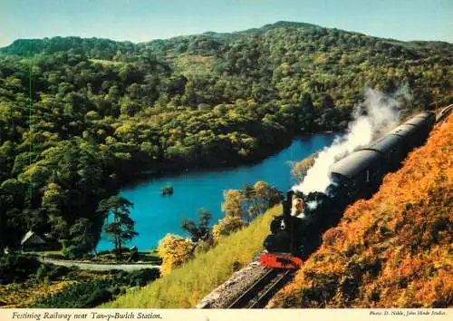 Transportation postcard train Festiniog Railway near Tan-y-Bwlch station