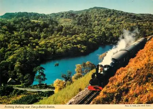 Transportation postcard train Festiniog Railway near Tan-y-Bwlch station