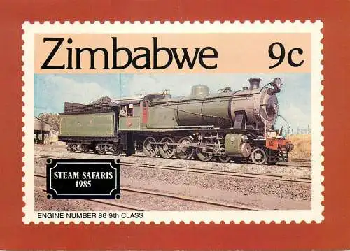 Transportation postcard train Zimbabwe Steam Safaris 1985 Engine Number 86 9th class