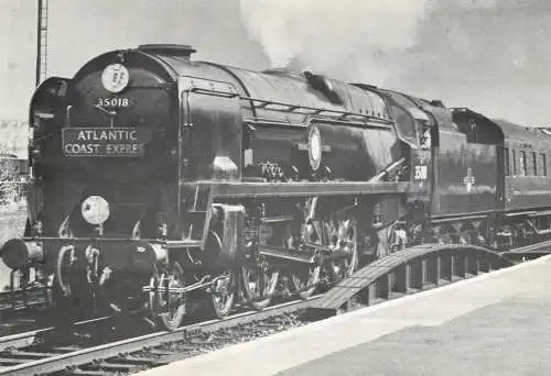 Transportation postcard train British India Line Restoration Fund Merchant Navy Class Salisbury 1958