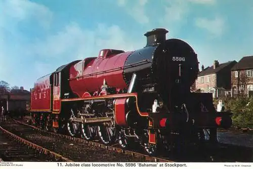 Transportation postcard train Jubilee class locomotive No. 5596 Bahamas at Stockport