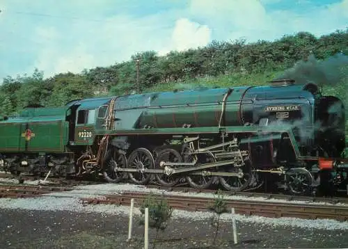 Transportation postcard train BR Evening star at Carnforth June 1976