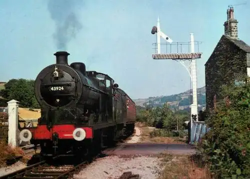 Transportation postcard train LMSR Oakworth Keighley Worth Valley Railway1976