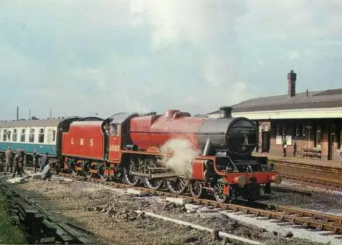 Transportation postcard train LMSR Kolhaour Jubilee Class Tyseley 1968