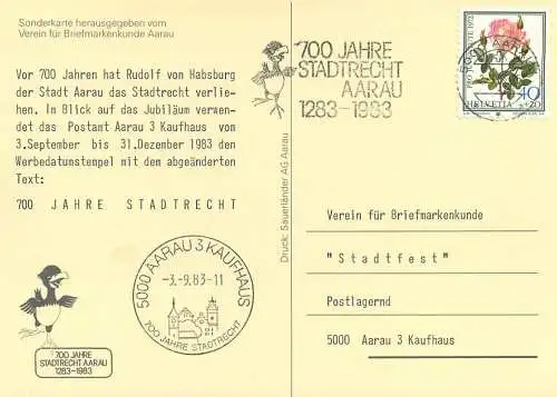 Schweiz 700 Jahre Stadtrecht Aarau 1283-1983