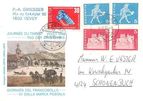 Postkarte carte postale cartolina postale Helvetia stationery postcard Vevey 1984 journee du timbre