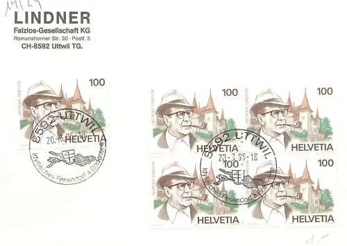 Postkarte carte postale cartolina postale Helvetia stationery postcard Georges Simenon Uttwil 1995