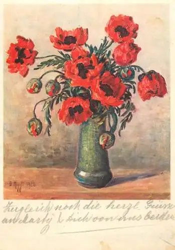 Poppy flowers vase still life Niggli Gret Swiss illustrator