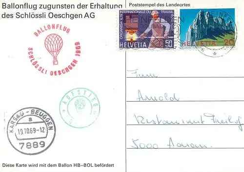 Ballonflug zugunsten der Erhaltung des Schlossli Oeschgen AG 1969 Helvetia