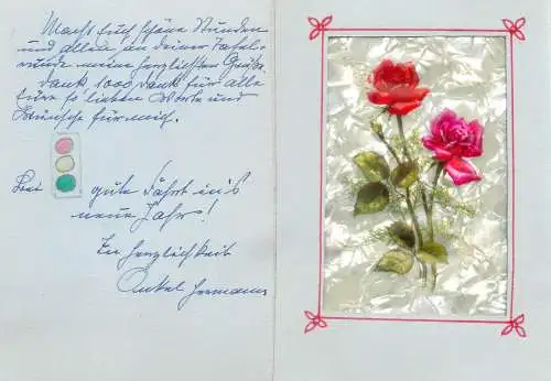 Greetings card plastic material novelty roses 1966