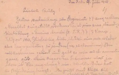 Tabori Postai Feldpost Wien 1916