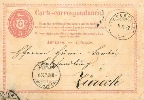 Switzerland stamped stationery 1872