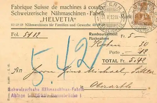 Switzerland Lucerne Schweizerische Nahmaschinen-Fabrik HELVETIA Fabrique Suisse de machinea a coudre