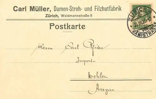 Switzerland Zurich Carl Muller Advertising Postkarte 1926