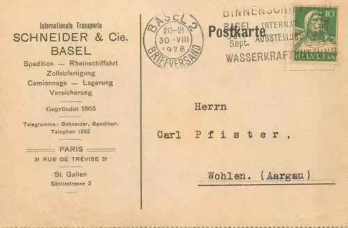Switzerland Basel Schneider & Cie. 1926