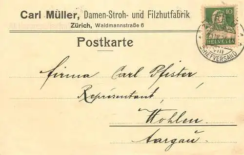 Switzerland Zurich Carl Muller Damen-Stroh und Filzhutfabrik 1926