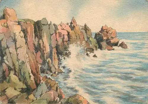 France Le Pouliguen Les Rochers de la Grande Cote Barday signed illustration