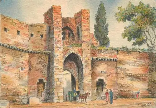 France Cahors  Porte Saint Michel XIV siecle signed illustration