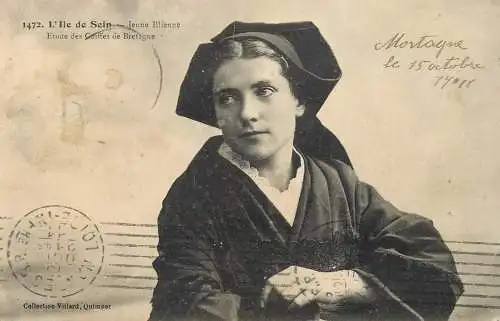 Folklore France Coiffes de Bretagne L'Ile de Sein Jeune Illienne