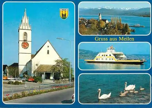 Switzerland Gruss aus Meilen ship swans