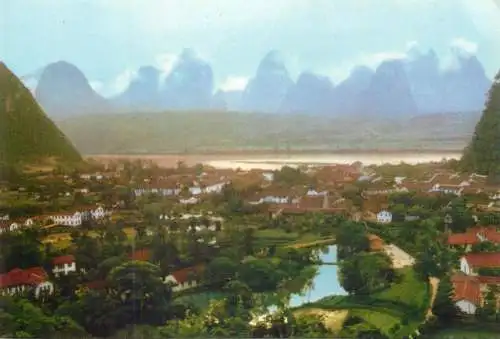 China Guilin Beautiful Kweilin scenic postcard Yangshuo in a drizzle