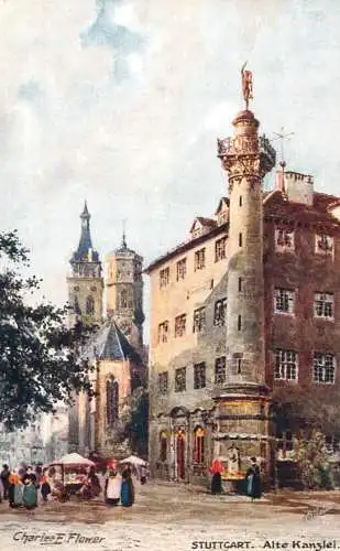 Germany postcard Stuttgart Alte Kanglei Charles E. Flower Oilette