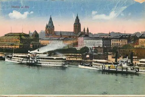 Germany postcard Mainz a. Rhein steam paddleboat