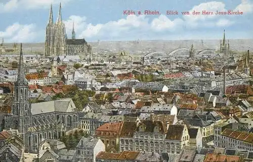 Germany postcard Koln a. Rhein dom blick von der Herz Jesu Kirche