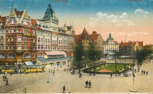 Germany postcard Dusseldorf tram city main square