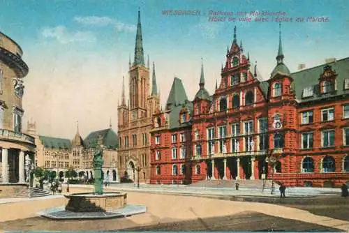 Germany postcard Wiesbaden rathaus mit Marktkirche