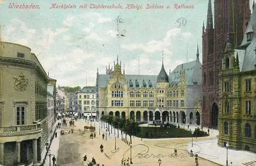 Germany postcard Wiesbaden Marktplatz schloss u. rathaus