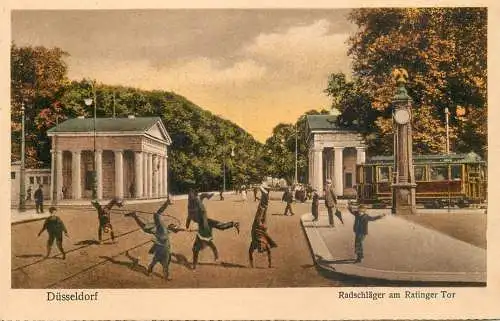 Germany postcard Dusseldorf Radschlager am Ratinger Tor tram