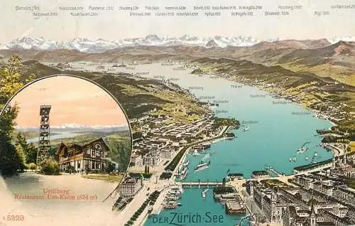 Switzerland postcard der Zurich See Uetliberg restaurant Uto-Kulm