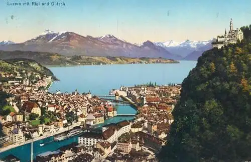 Switzerland postcard Luzern mit Rigi und Gutsch